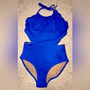 Blue 1piece old navy swimsuit adult size,scallop cut back,size L,preowned